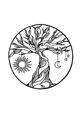 tree with sun, moon&star
