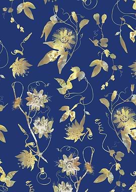 Gold Passiflora on Blue