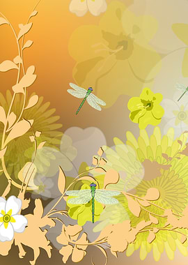 Flowers and dragonflies