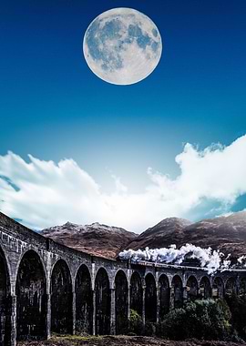 Moon over the train
