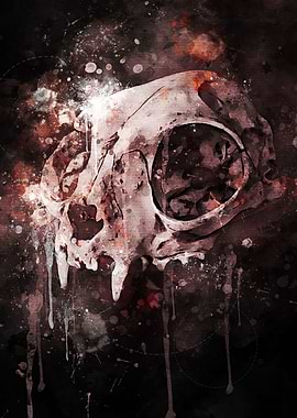 Skull Cat Watercolor Paint
