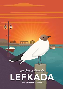 Lefkada, Seabird at sunset