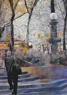 walking stairs aquarelle