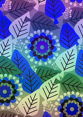 Flowers in green and blue