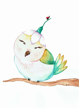cute bird with ladybug
