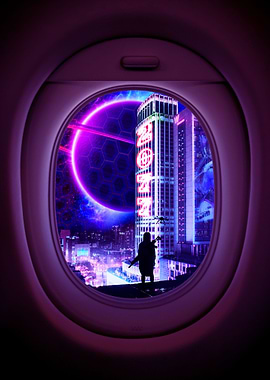 2077 on airplane window