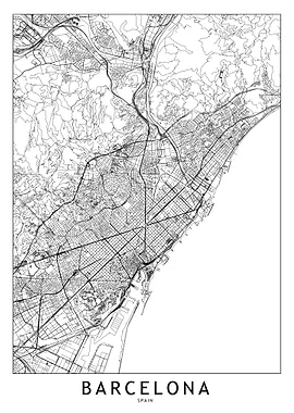 Barcelona White Map