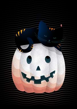 Cat on Halloween pumpkin