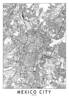 Mexico City White Map