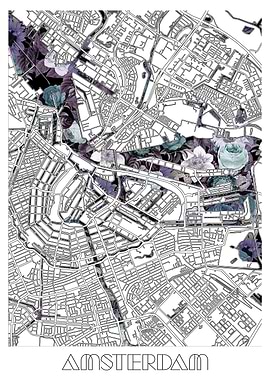 amsterdam city map floral