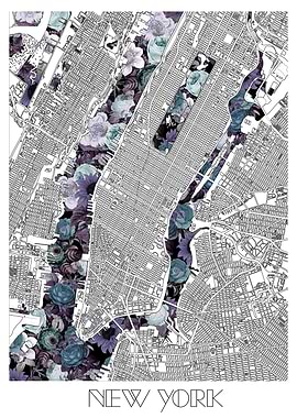 new york city map floral
