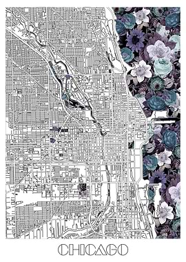 chicago city map floral