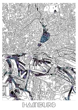 hamburg city map floral
