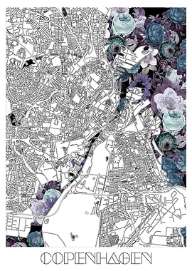 copenhagen city map floral