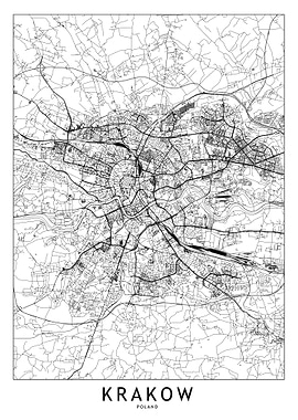 Krakow White Map