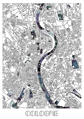 cologne city map floral