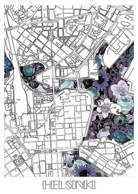 helsinki city map floral