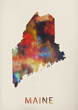 Maine Watercolor Map