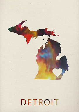 Detroit Watercolor Map
