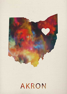 Akron Ohio Watercolor Map