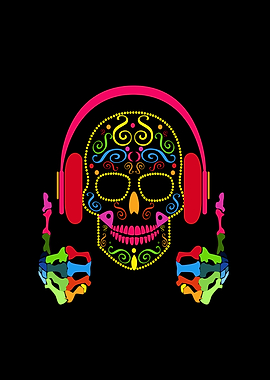 DJ skull with headphobnes