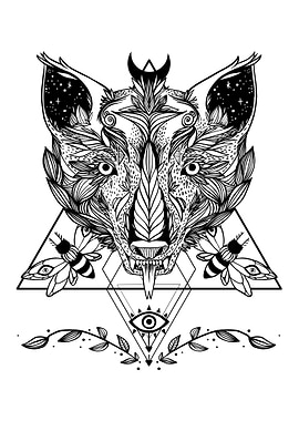 Wolf And Moths Drawing