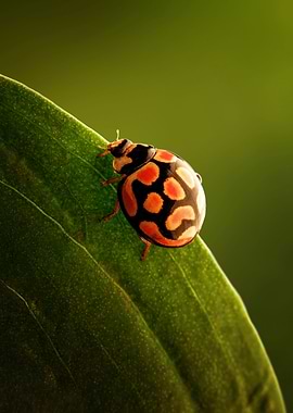 ladybug perched on green