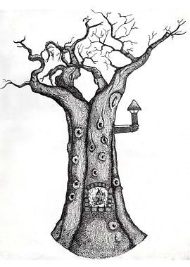 arbol chimenea dotwork