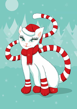 White cat in Christmas moo