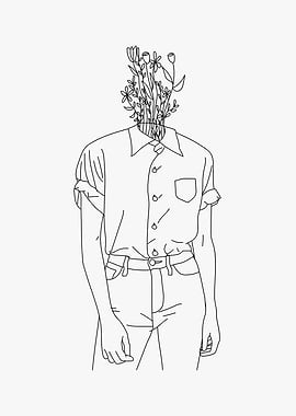 Floral Head Girl Line Art