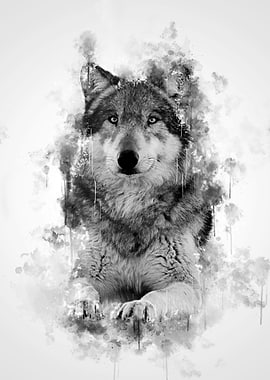 Wolf Sitting BW