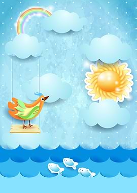 Fantasy seascape with bird