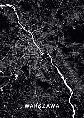 Warszawa map black