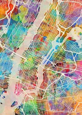 New York Map Watercolor