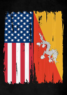 USA Bhutan Split Flag