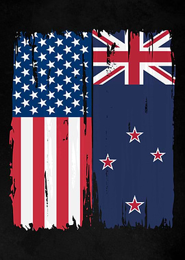 USA New Zealand Split Flag