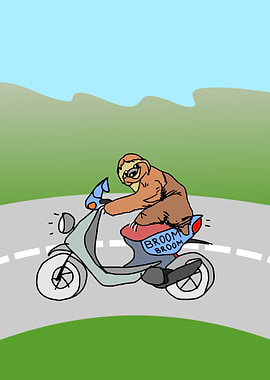 sloth riding a scooter