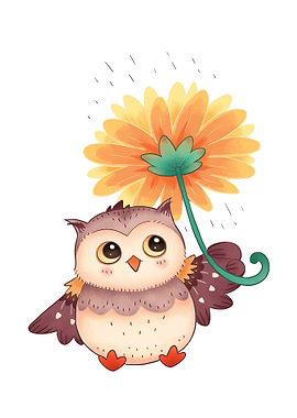 Owl with Flower Umbrella