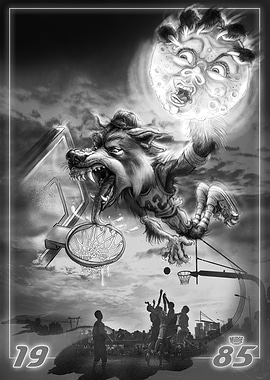 Wolf Boy Baller Dunks Moon