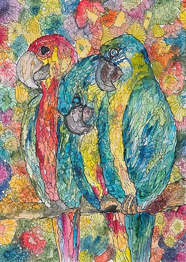 Three Thoughtful Parrots