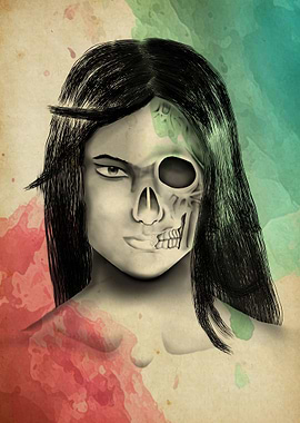 Woman with a skulled face