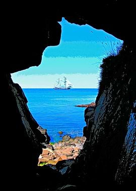 Ship with white sails