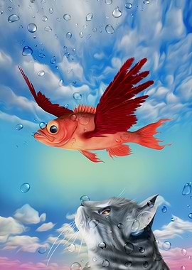 Cat and flying fish