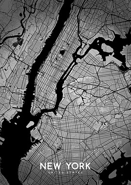 New York map closeup BW