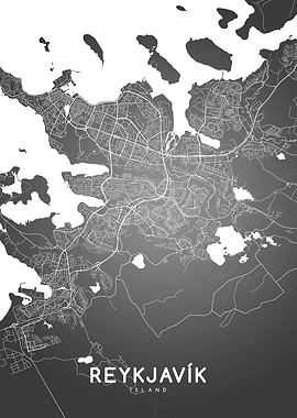 Reykjavik map BW