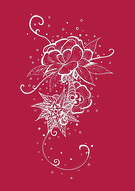 Abstract Rose White on Red