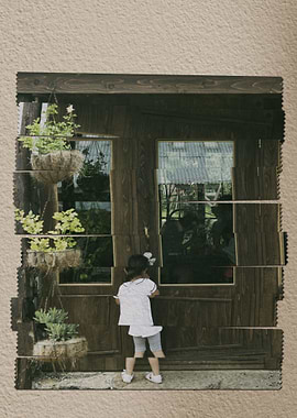 A child with tape art