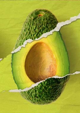 Avocado with paper tear
