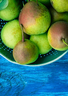 Pears on a Blue Table