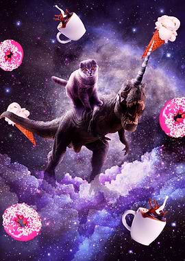 Space Cat On Dinosaur